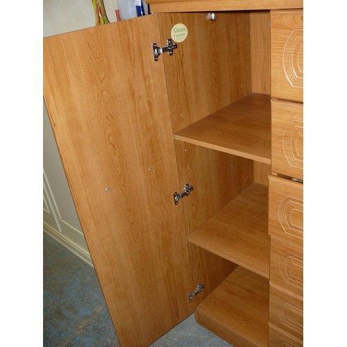 498 - RETRO CUPBOARD BY ALSTONS FURNITURE WITH SHELVES TO ONE SIDE AND 6 DRAWERS TO THE OTHER