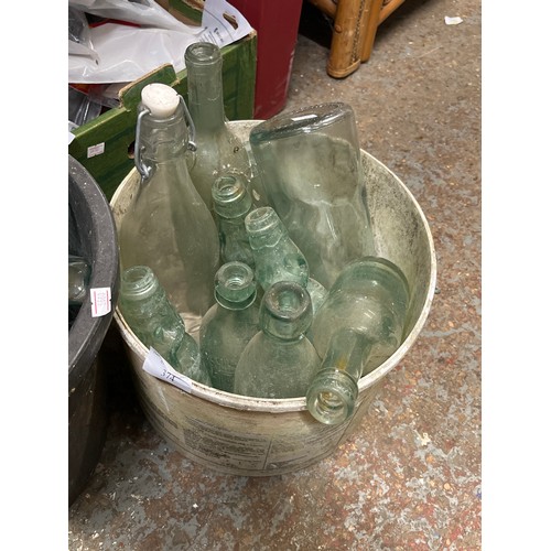 374 - 2 BUCKETS FULL OF VINTAGE CHEMIST BOTTLES