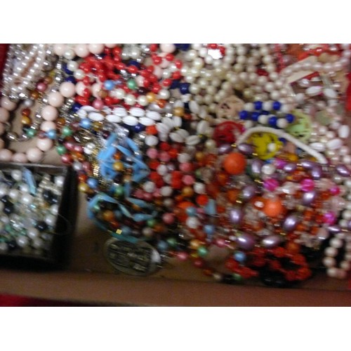 59A - SHOE BOX WITH CONTENTS OF VINTAGE COSTUME JEWELLERY - MOSTLY BEAD NECKLACES