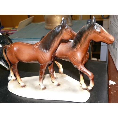 227D - 3x Vintage porcelain animal figurines, including a rough coated border collie, a Boston terrier and ... 