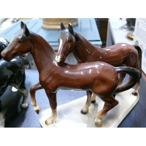 227D - 3x Vintage porcelain animal figurines, including a rough coated border collie, a Boston terrier and ... 