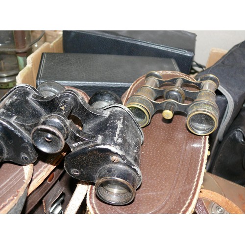 348 - LARGE BOX OF BINOCULARS AND OPERA GLASSES MANY WITH ORIGINAL CASES