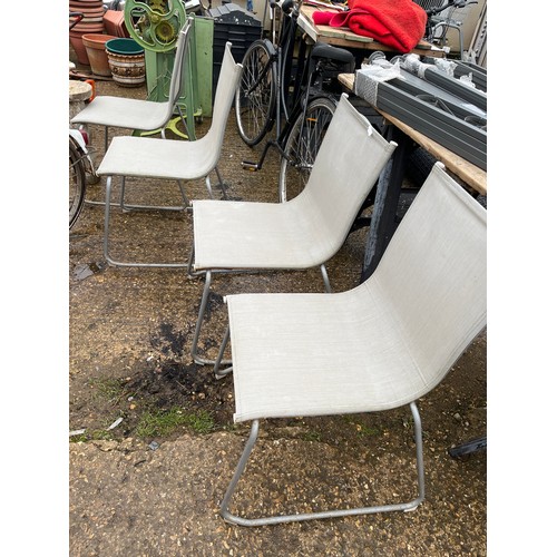 542 - 4 GREY MESH GARDEN CHAIRS WITH METAL FRAMES