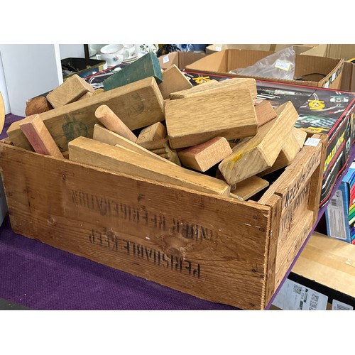 107 - ADVERTISING CRATE FULL OF WOODEN BLOCKS