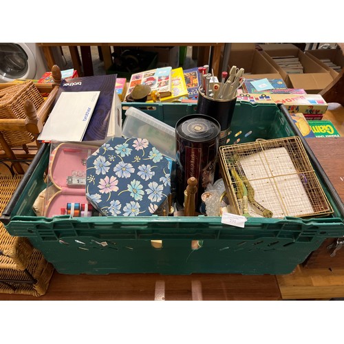 231 - LARGE TRAY OF KNITTING AND SEWING ITEMS (CRATE NOT INCLUDED)