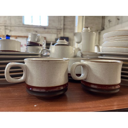 216 - DENBY STONEWARE POTTERS WHEEL 'RED RUST' COFFEE, TEA AND DINNER SET