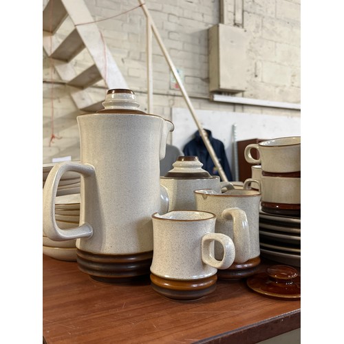 216 - DENBY STONEWARE POTTERS WHEEL 'RED RUST' COFFEE, TEA AND DINNER SET