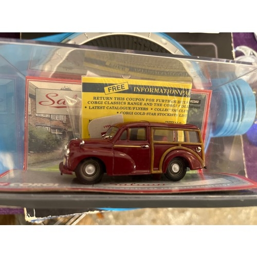 144 - MIXED BOX 2 CAMPER VAN TINS, CLOCK,CONTROLLER,  BOP IT BEATS AND A CORGI SALOON CAR