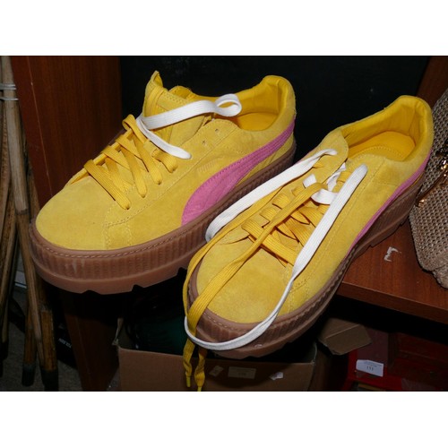 148 - PUMA PLATFORM TRAINERS IN YELLOW AND PINK NEW WITH BOX, SIZE 8