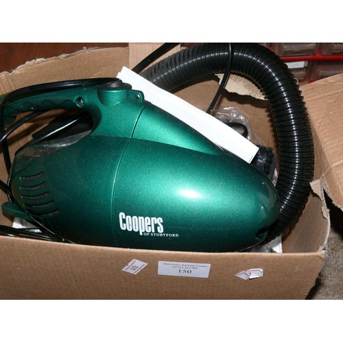 150 - COOPERS VACUUM CLEANER, HANDHELD WITH ATTACHMENTS, BOX AND MANUAL