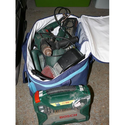 159 - POWER TOOLS BOSCH PHO 16-82,  BOSCH DRILL PSB 500 RE AND CASE OF DRILL BITS, OSCH  PSS 240 A SANDER ... 