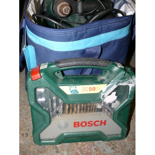 159 - POWER TOOLS BOSCH PHO 16-82,  BOSCH DRILL PSB 500 RE AND CASE OF DRILL BITS, OSCH  PSS 240 A SANDER ... 