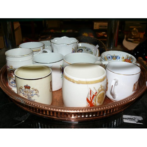 209 - COLLECTION OF COMMEMORATIVE CHINA ON A COPPER TRAY