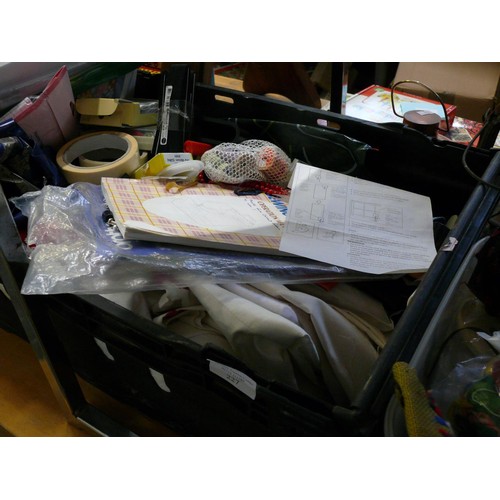 227 - LARGE QUANTITY OF FABRIC AND SEWING ITEMS (BLACK CRATE NOT INCLUDED)