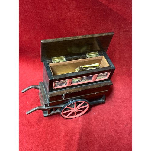 6 - A VINTAGE TALLENT OF OLD BOND STREET MUSICAL (WORKING) JEWELLERY BOX IN THE SHAPE OF A BARREL ORGAN