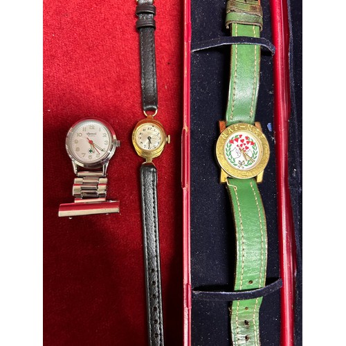 44D - A NURSES INGERSOLL FOB WATCH, A LADIES ORIOSA SWISS WATCH AND A LADIES NAF-NAF PIG LOVERS WATCH IN B... 