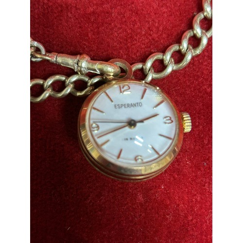 44C - GENTS VINTAGE POCKET WATCH ALBERT CHAIN IN WHITE METAL WITH AN ESPERANTO BALL POCKET WATCH - 15 RUBI... 