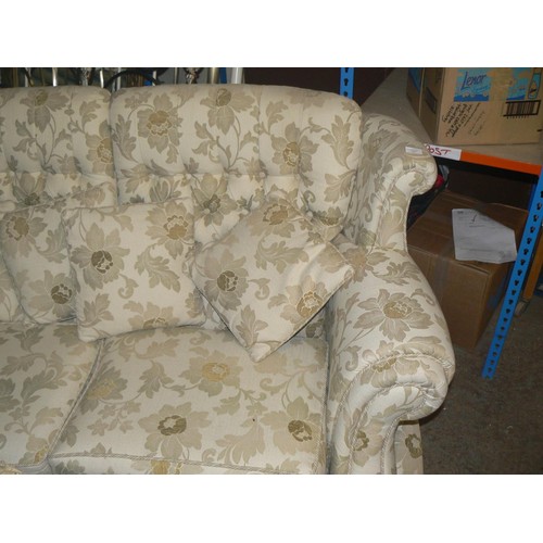 489 - LARGE CREAM/OLIVE 2 SEATER SOFA