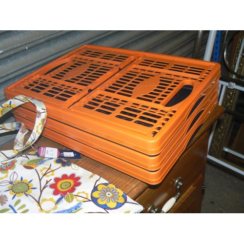 485 - 3 FOLDING CRATES AND NEW TOTE BAGS