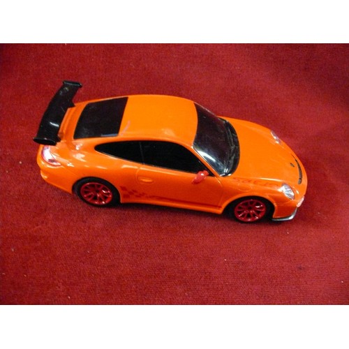 308 - 3 CARS ORANGE PORSCHE GT3, GREY MAISTO MERCEDES AND NEW UNOPENED BOXED REMOTE CONTROL GO KART HIGH S... 