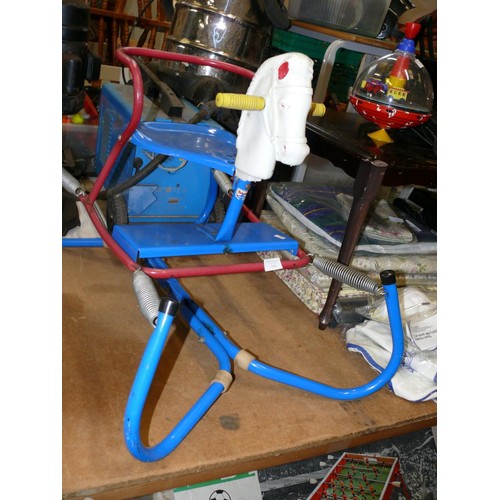 334 - RETRO METAL FRAMED ROCKING HORSE IN BLUE AND RED