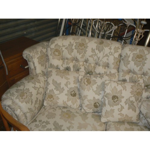 489 - LARGE CREAM/OLIVE 2 SEATER SOFA