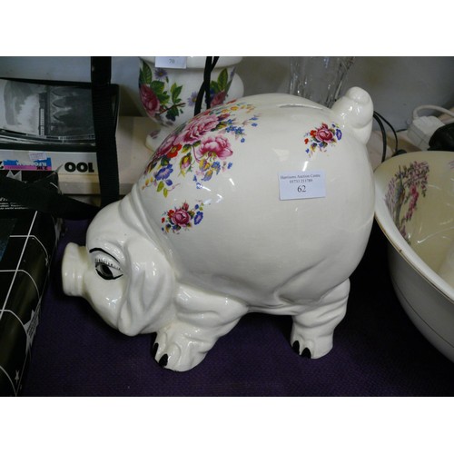 62 - LARGE CERAMIC PIG MONEY BANK