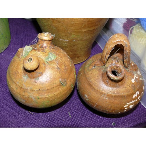 144 - 3 CERAMIC WINE OR OIL FLAGONS