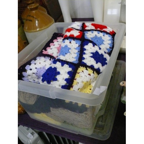 143 - CRATE OF BALLS OF WOOL AND PART MADE BLANKET