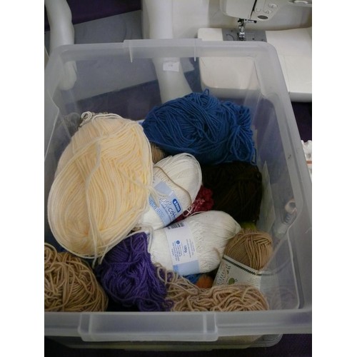 143 - CRATE OF BALLS OF WOOL AND PART MADE BLANKET