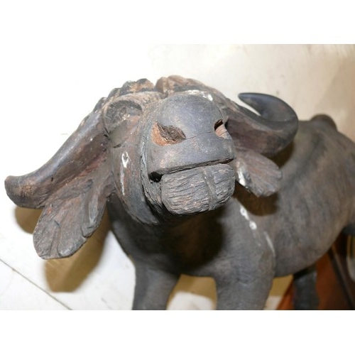 138 - LARGE WOODEN WATER BUFFALO - DAMAGE TO FEET