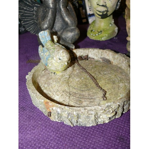 139 - 5 GARDEN ORNAMENTS TO INCLUDE HIPPO, AFRICAN HEAD, BIRD BATH, CHERUB