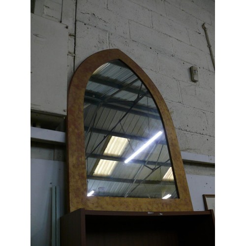 159 - LARGE GOTHIC ARCH SHAPED WALL MIRROR WITH GILT FRAME