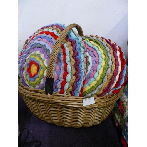 127 - NICE WICKER BASKET WITH 3 HANDMADE CUSHIONS