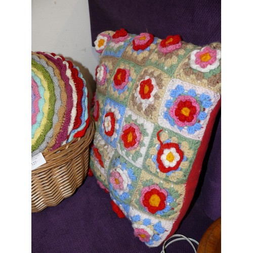 127 - NICE WICKER BASKET WITH 3 HANDMADE CUSHIONS