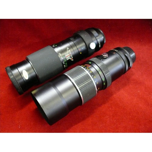 88 - OPTOMAX AUTO 1:5.5 300MM CAMERA LENS NO.369357E PLUS AN OPTOMAX AUTO-ZOOM 1:4.5 80-250MM NO. 7602690... 