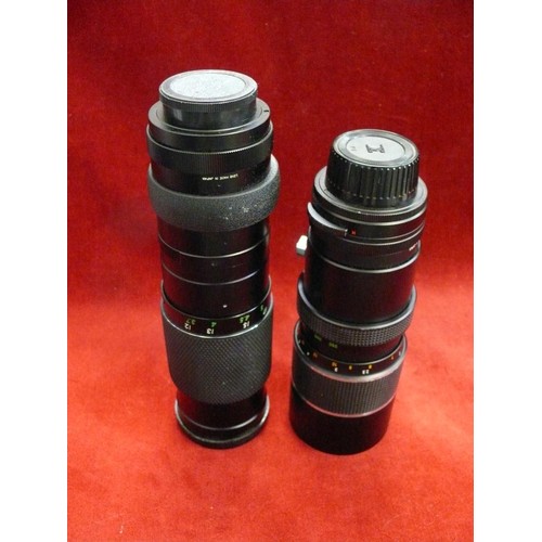 88 - OPTOMAX AUTO 1:5.5 300MM CAMERA LENS NO.369357E PLUS AN OPTOMAX AUTO-ZOOM 1:4.5 80-250MM NO. 7602690... 