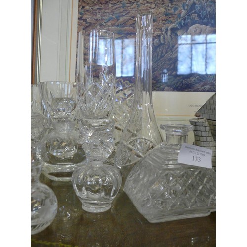 133 - STUART CRYSTAL SCENT BOTTLE PLUS FURTHER SCENT BOTTLES AND OTHER CRYSTAL ITEMS VASES ETC