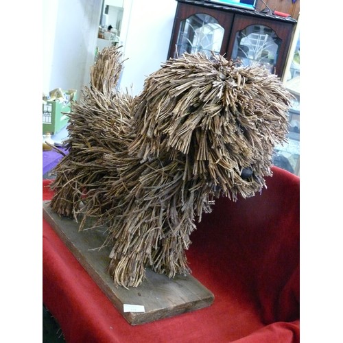 119 - LARGE HANDMADE SCULPTURE OF A COCKAPOO ON WOODEN BASE