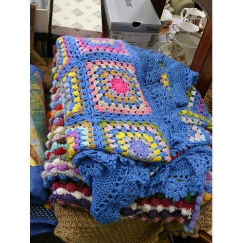 239 - 4 LOVELY KNITTED/CROCHETED BLANKETS IN VARIOUS COLOURS