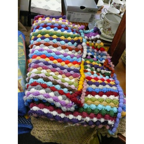 239 - 4 LOVELY KNITTED/CROCHETED BLANKETS IN VARIOUS COLOURS