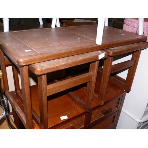 346 - MID CENTURY TEAK TILE TOPPED NEST OF TABLES