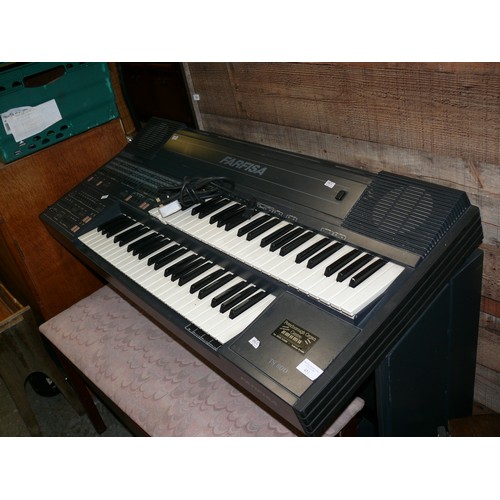 348 - FARFISA TS 600 ELECTRIC ORGAN ON STAND WORKING ORDER PLUS LARGE STOOL WITH LIFT UP SEAT