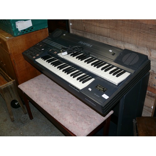 348 - FARFISA TS 600 ELECTRIC ORGAN ON STAND WORKING ORDER PLUS LARGE STOOL WITH LIFT UP SEAT