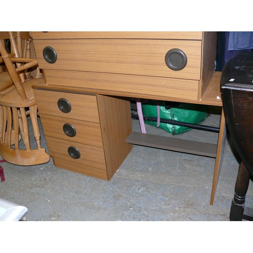 356 - MID CENTURY STAG 3 DRAWER DESK WITH MATCHING CHEST OF DRAWERS