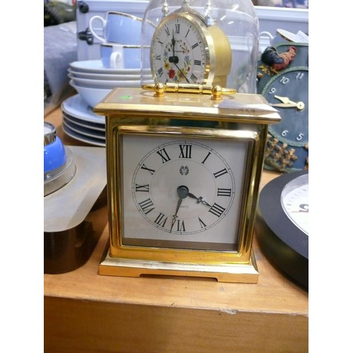 254 - COLLECTION OF CLOCKS AND KITCHEN TIMERS BRASS CARRIAGE CLOCK, ACCTIM RADIO CONTROLLED, STAIGER CHROM... 