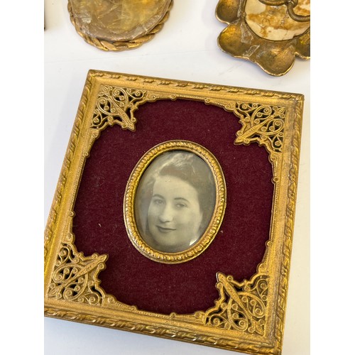 13 - 5 VINTAGE PHOTOGRAPH FRAMES, THE FIRST A MEDAL BLESSED BY POPE JOHN XXIII, THE SECOND A VERY OLD FRA... 