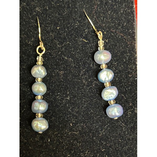 18 - 3 PAIRS OF MODERN STYLE SILVER (MARKED 925)  EARRINGS INCLUDING A PAIR WITH BLUE AKOYA PEARL DROPS, ... 