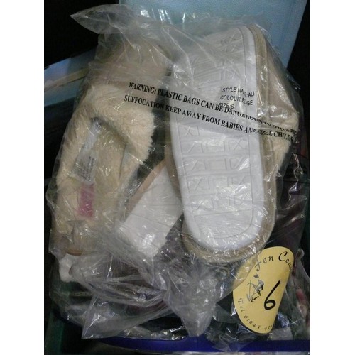 164 - 3 PAIR OF LADIES SLIPPERS - SIZE 6 - APPEAR NEW IN PACKAGING, 4 PAIRS OF FLIP-FLOPS, A BABY SHAWL, F... 