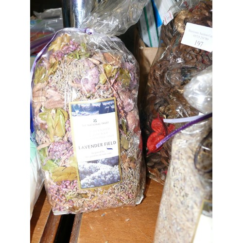 197 - 2 NEW BAGS OF POT POURRI, A BAG OF LAVENDAR BY THE NATIONAL TRUST AND 2 NATURAL ORANGE ROOM FRESHENE... 